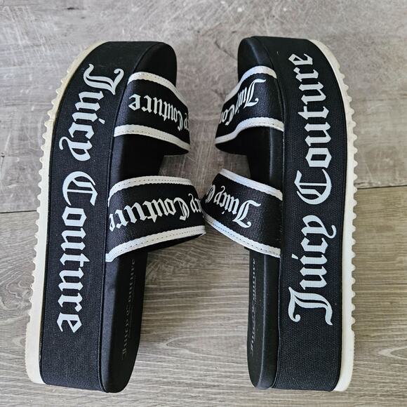 Juicy Couture Dawna Platform Slide Sandal Black White Double Strap Women Size 8 - Picture 9 of 11
